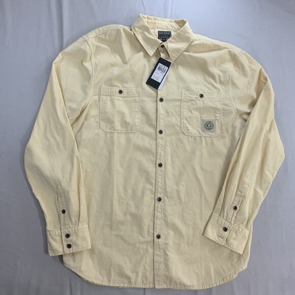 NWT Guess Los Angeles Angora Wool Long Sleeve Shirt Button Up Yellow Size Large - Picture 1 of 8
